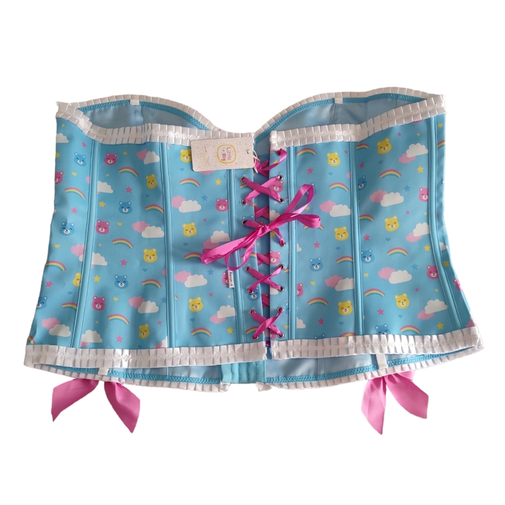 NWT Little For Big Size 4X Lace Up Corset Pink Bow Rainbow Teddy Bear Print
